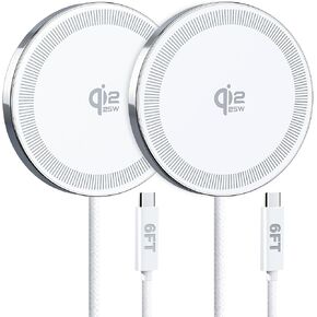 شاحن لاسلكي مغناطيسي بقدرة 25 وات لهاتف iPhone 17/16، لوحة شحن سريعة Qi2 لسلسلة iPhone 17/16/15/14/13/12 لأجهزة AirPods، مغناطيس قوي، حصيرة شاحن محمولة ورفيعة للغاية للمكتب وجانب السرير، عبوتان باللون الأسود in Kuwait