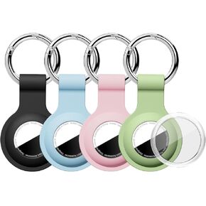 [4 Pack] Compatible with AirTag Holder Keychain Silicone Key Ring Cases Tags Chain for Apple for Air Tag GPS Item Finders Accessories, Red/Dark Green/Brown/Milk Tea Color in Kuwait