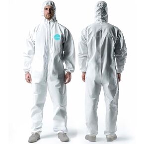 Andes Safety 25 Pack Hazmat Suits، شديدة التحمل لكامل الجسم يمكن التخلص منها، أغطية مع غطاء محرك السيارة، معصمين مرنين in Kuwait