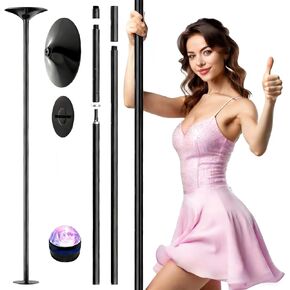 عمود رقص PYY للمنزل - عمود رقص قابل للتعديل والمحمول لحانة استوديو الصالة الرياضية، لمسة نهائية من الكروم، أوضاع الدوران والثبات، لا يتطلب الحفر، أضواء LED عن بعد، أسود in Kuwait