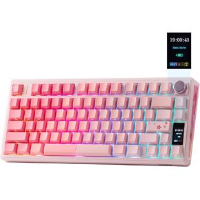 EPOMAKER TH80 V2 PRO Wireless Gaming Keyboard with Screen&Knob, 10000mAh, 2.4Ghz/BT/USB-C, RGB, Hot Swap, Custom Driver, NKRO, PBT Keycap, Mechanical Keyboard for PC/Mac (Pink, Sea Salt Silent) in Saudi Arabia