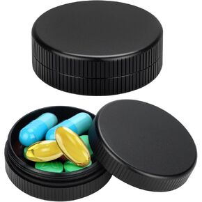 علبة حبوب دواء صغيرة، عبوتين من حاويات تنظيم الأدوية المصنوعة من الألومنيوم لجيب المحفظة، صندوق حامل فيتامينات معدني للسفر للاستخدام اليومي، علبة طبية صغيرة محمولة مقاومة للماء للتخييم والعمل - أسود in Kuwait