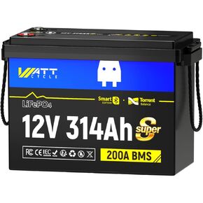 WattCycle 12V 300Ah (314Ah) LiFePO4 بطارية ليثيوم صغيرة الحجم، 4000+ دورة، 200A BMS و4.01kWh طاقة، زعانف تبريد مطورة وأسلاك مضفرة، مثالية للمركبات الترفيهية والبحرية والتخييم والطاقة الشمسية خارج الشبكة (3 عبوات) in Kuwait