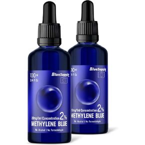 2 Pack Methylene Blue 2% - 3.4 fl oz, Third-Party Tested & Certified, Ultra High Purity, 100 ml Glass Bottle with Dropper, Made in EU in Saudi Arabia
