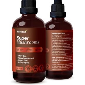 مركب الفطر الفائق 8 في 1 مستخلص سائل - 4 أونصة سائلة قطرات مع بدة أسد الريشي، كورديسيبس تشاجا مايتاكي، ذيل الديك الرومي، شيتاكي أجريكوس للتركيز، والعافية المناعية، والطاقة اليومية in Kuwait