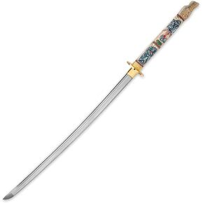 Highlander Dragon Katana with Lacquered Saya - 1045 High Carbon Steel Blade - Battle Ready (Blue Closed Mouth) in Kuwait