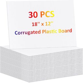 30 قطعة من البلاستيك المموج مقاس 18 بوصة × 12 بوصة، لوحات ملصقات بيضاء، لوحات لافتات بلاستيكية، صفائح بلاستيكية مموجة للإيجار، حفلات أعياد الميلاد، بيع المرآب، ديكورات دليلية in Kuwait