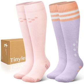 TINYLEMON Extra Thick Cotton Compression Socks for Women & Men 15-20 mmHg Knee High Graduated Support, Ideal for Nurses, Pregnancy & Travel, 2 Pairs (Pink, Purple, S/M) in Saudi Arabia