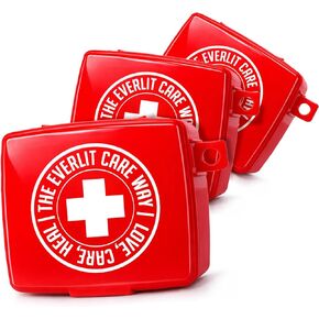 EVERLIT مجموعة أدوات مساعدة الجيب | حافظات صلبة مناسبة للسفر تحتوي على 50 عنصرًا للجروح والخدوش والحروق والعناية بالجروح | مجموعة من 3 مجموعات إسعافات أولية صغيرة للسفر والخارج والمدرسة والتخييم والمنزل والمكتب (أحمر) in Kuwait