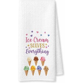 Ice Cream Gift Kitchen Towels 16x24 Inch, Funny Quote Themed Hand Towels, Home Decor Housewarming Gifts for Women Men Ice Cream Enthusiasts in Saudi Arabia