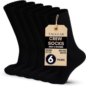 Athletic Crew Socks for Men & Women – 78% Organic Cotton, Cushioned Sole, Arch Support, Moisture Wicking (6 Pairs) in Saudi Arabia