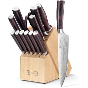 PAUDIN Kitchen Knife Set with Block, 14 Pieces Knife Sets for Kitchen with Block, High Carbon German Stainless Steel Sharp Chef Knife Set with Ergonomic Pakkawood Handle in Saudi Arabia