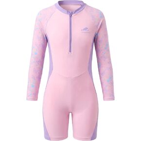 ملابس سباحة للفتيات من Gogokids قطعة واحدة من الطفح الجلدي وأكمام طويلة وسحاب أمامي ملابس سباحة بعامل حماية من أشعة الشمس 50+ ملابس استحمام للحماية من الشمس 4-12 سنة in Kuwait