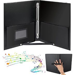 Sheet Music Binder 3 Ring, Faux Leather Choir Music Folder with Hand Strap & Pockets, Fits Letter Size 8.5" x 11" & A4 Sheets, Organizer for Choir, Band & Performance (Black) in Saudi Arabia