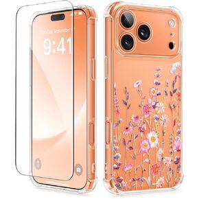 GVIEWIN for iPhone 17 Case, with Screen Protector+Camera Lens Protector, [NonYellowing] Clear Floral Slim Shockproof Protective Hard PC Back Women Phone Case for iPhone 17 6.3", Floratopia/Colorful in Saudi Arabia