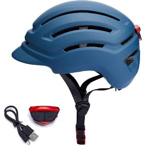 خوذة دراجة للبالغين للرجال والنساء، خوذة دراجة على الطرق الجبلية مع ضوء خلفي قابل لإعادة الشحن عبر USB، أزرق غير لامع in Kuwait