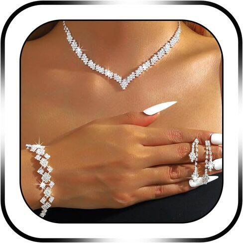 مجوهرات حجر الراين مجموعة سوار القلادة أقراط مجموعة سباركلي قلادة الزفاف الزفاف الحفلات حفلات المجوهرات in Kuwait