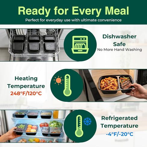 100 Pack (200-Piece)32 oz Meal Prep Containers,2-Compartment Reusable Food Storage Containers with Lids,Microwave Freezer Dishwasher Safe,Sturdy Leakproof&BPA Free Bento Box for To Go Take Out in Saudi Arabia