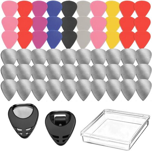 100 Pcs Metal Guitar Picks Stainless Steel Guitar Pick, 0.12 Inch Thickness Silver Tone Plectrums Guitar Picks for Musical Instrument Electric Bass Guitar Ukulele, with Picks Storage Case in Kuwait
