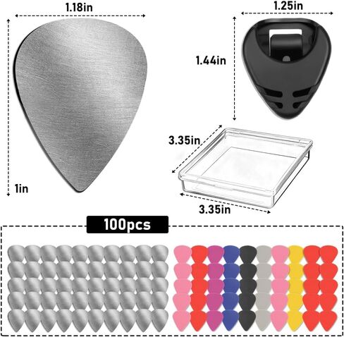 100 Pcs Metal Guitar Picks Stainless Steel Guitar Pick, 0.12 Inch Thickness Silver Tone Plectrums Guitar Picks for Musical Instrument Electric Bass Guitar Ukulele, with Picks Storage Case in Kuwait