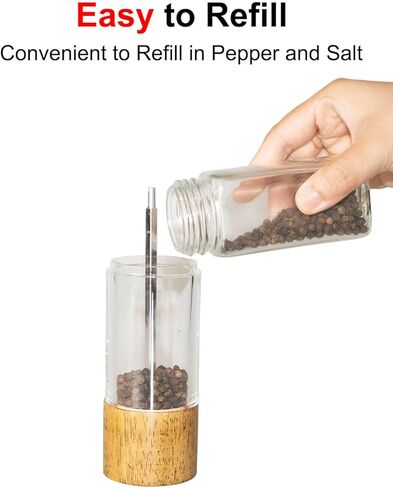 Pepper Grinder Salt Grinder Wooden Pepper Mill Grinder w/Adjustable Coarse, 6 inch Wood Refillable Manual Pepper Grinder Mill Peppermill for Black Peppercorn, Easy Clean in Kuwait