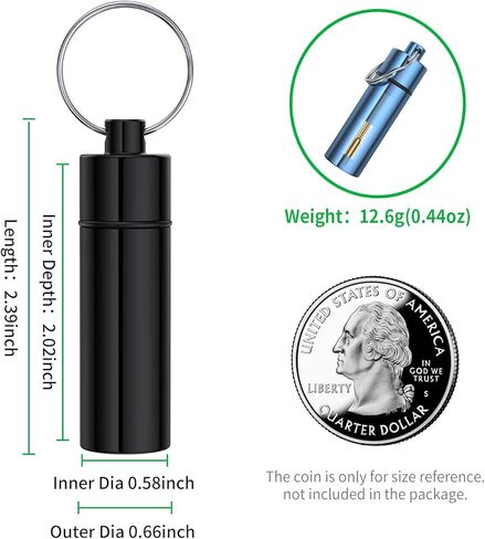 Portable Mini Pepper Shaker, 2 Pack Small Metal Storage Bottles with Keyring Waterproof Aluminum Storage Container Holder Keychain - Blue Black in Saudi Arabia