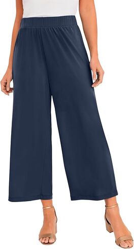Jessica London Women's Plus Size Stretch Knit Wide Leg Crop Pant in Kuwait