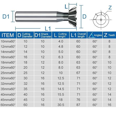 Dovetail Milling Cutter,1pc HSS Dovetail Milling Cutter End Mill, 45 60 Degrees CNC Router Bit, 12mm Straight Shank HSS Cutting Tool(24MM x 45)(16MM x 60) in Kuwait