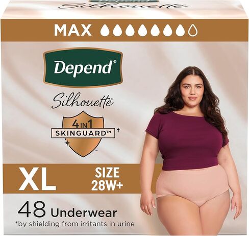 Depend Silhouette Adult Diapers, Incontinence & Postpartum Bladder Leak Underwear for Women, Maximum Absorbency, Medium, Pink, 22 Count, Packaging May Vary in Kuwait
