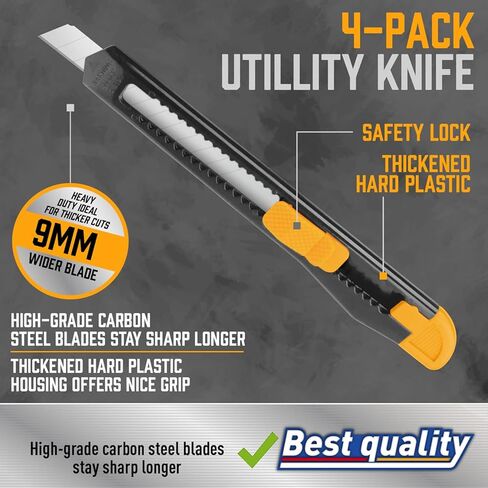 Amartisan 14-Piece Retractable Box Cutter, Utility Knifes for Boxes, Cartons, Cardboard Cutting, 18mm & 9mm Wide Blade Cutter, Very Suitable for Office and Home Use. in Kuwait