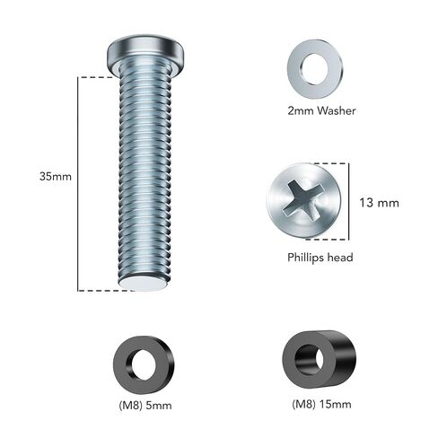 Mount-It! M8 TV Mounting Hardware Kit – Includes M8 x 35mm Screws, 5mm & 15mm Spacers, Washers – TV Screw Set for Wall Mount Installation, Compatible with Samsung, LG, Sony, Vizio & More in Saudi Arabia