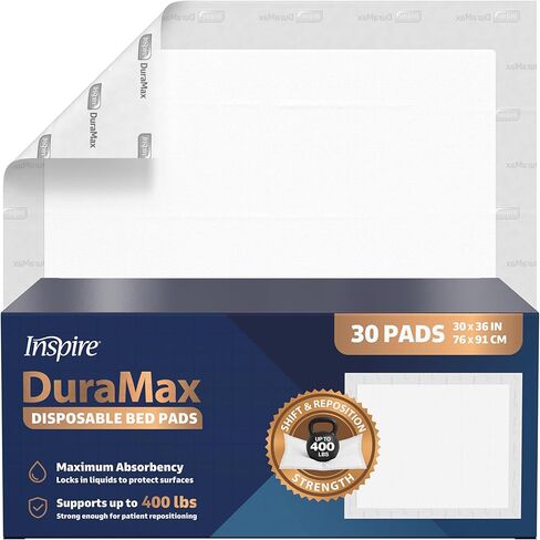 Duramax Underpads 30 x 36 Disposable Heavy Duty, Mattress Pad for Incontinence, Tear Resistant 400 Lbs Patient Repositioning, Soft and Comfortable Bed Pads Disposable (30" x 36" - Case of 30) in Saudi Arabia