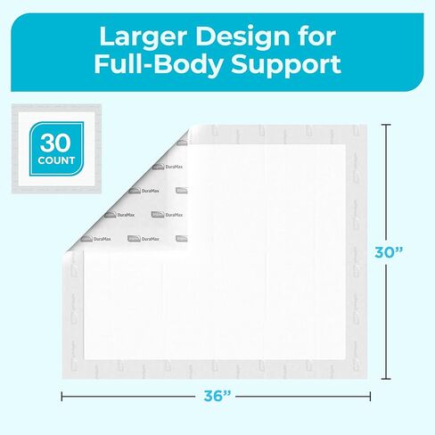 Duramax Underpads 30 x 36 Disposable Heavy Duty, Mattress Pad for Incontinence, Tear Resistant 400 Lbs Patient Repositioning, Soft and Comfortable Bed Pads Disposable (30" x 36" - Case of 30) in Saudi Arabia