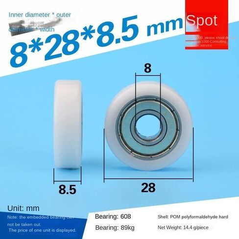 Flat Type Flat Insert Bearing Roller Wrapped Rubber Covered Plastic Nylon POM Pulley F8*28 * 8.5mm in Saudi Arabia