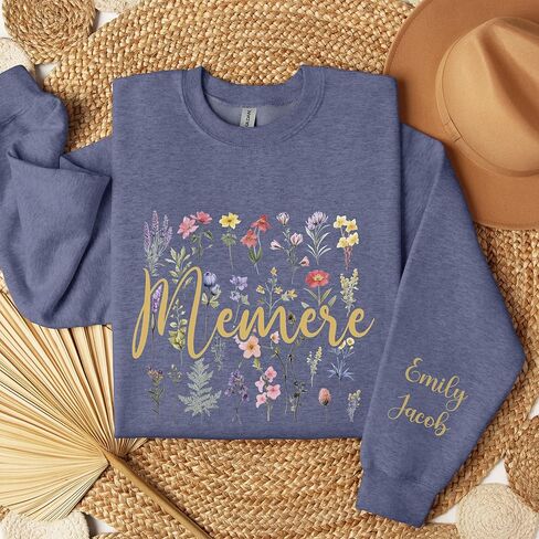 Generic Memere Sweatshirt, Wildflower Memere Shirt, Personalized, Unisex Adult, Women's Adult, Nature/Personalized, Classic, One Size, Crew Neck, Long Sleeve in Saudi Arabia
