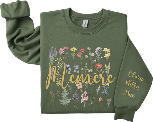 Generic Memere Sweatshirt, Wildflower Memere Shirt, Personalized, Unisex Adult, Women's Adult, Nature/Personalized, Classic, One Size, Crew Neck, Long Sleeve in Saudi Arabia