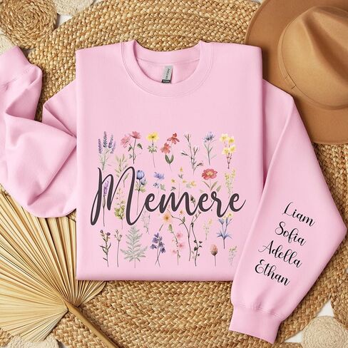 Generic Memere Sweatshirt, Wildflower Memere Shirt, Personalized, Unisex Adult, Women's Adult, Nature/Personalized, Classic, One Size, Crew Neck, Long Sleeve in Saudi Arabia