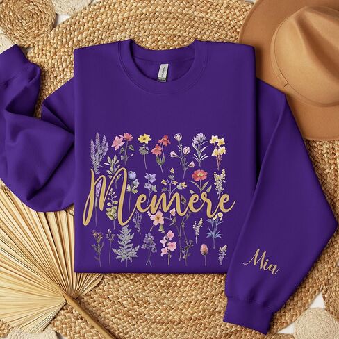 Generic Memere Sweatshirt, Wildflower Memere Shirt, Personalized, Unisex Adult, Women's Adult, Nature/Personalized, Classic, One Size, Crew Neck, Long Sleeve in Saudi Arabia