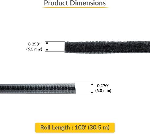 Brixwell High Density Window Pile - 100' Roll, 0.250" Pile Height, Gray, High-Density Weather Stripping for Doors & Windows, Door Seal Strip, Window Weather Seal, Weatherproof Tape in Kuwait