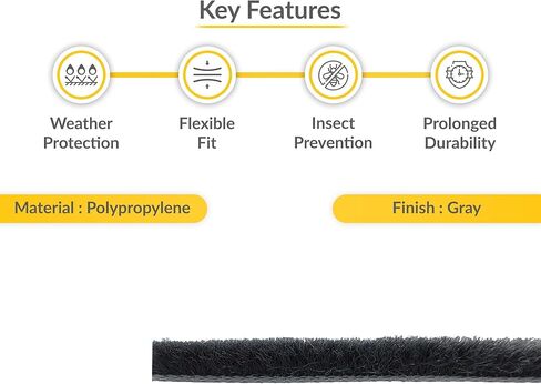 Brixwell High Density Window Pile - 100' Roll, 0.250" Pile Height, Gray, High-Density Weather Stripping for Doors & Windows, Door Seal Strip, Window Weather Seal, Weatherproof Tape in Kuwait