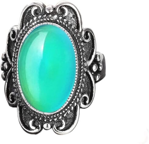 925 Sterling Silver Oval Color Changing Crystal Ring,Retro Mystery Temperature-Control Changeable Gemstone Boho Ring in Saudi Arabia