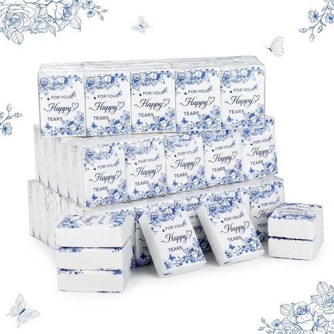 NatNarr 100 Pcs Happy Tears Tissue, 3 Ply Wedding Tissues Guests Pocket Paper Mini Travel Facial Tissue Welcome Bag Stuffers for Party Favor Graduation in Kuwait
