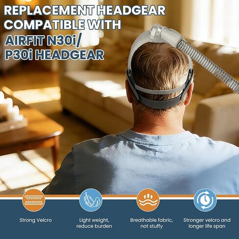 عبوتان من أغطية الرأس البديلة المتوافقة مع قناع الأنف Resmed AirFit N30i / P30i - حزام غطاء الرأس البديل الآمن والقابل للتعديل والمتين N30i/P30i in Kuwait