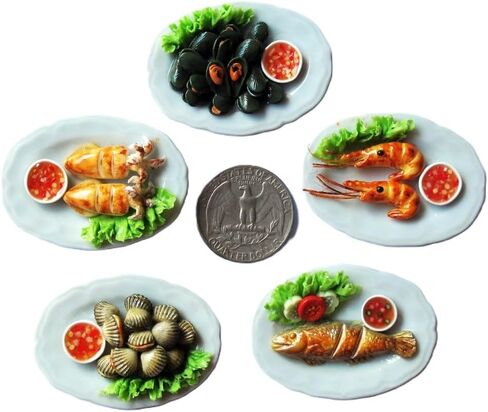 مجموعة طعام بيت الدمى مكونة من 5 أطعمة مصغرة لبيت الدمى، أطعمة صغيرة، مقتنيات الدمى، طعام الدمى، ألعاب طعام مصغرة حقيقية لمجموعات بيت الدمى (5 أطعمة بحرية) in Kuwait