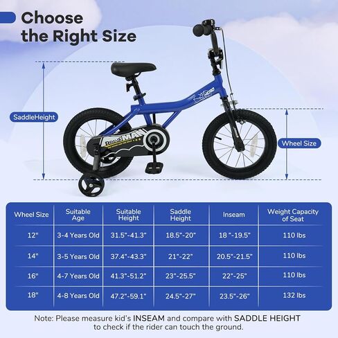 BABY JOY Kids Bike for 3-8 Years Old, 12/14/16/18-Inch Children Bicycle w/Training Wheels, Adjustable Seat, Handbrake & Coaster Brake, Reflectors and Bell, Boys Girls Bike in Saudi Arabia