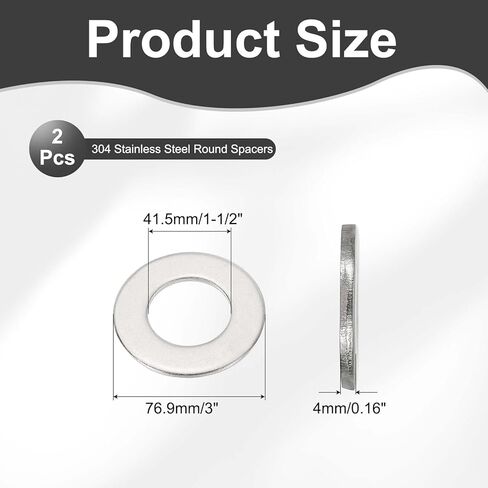 PATIKIL 1-1/2" ID x 3" OD 304 Stainless Steel Flat Washers, 2 Pcs Round Metal Washer Small Spacer for Screws Bolts Nuts Assortment in Saudi Arabia