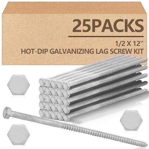 Tandefio 25 جهاز كمبيوتر شخصى 1/2 "× 12" مسامير متخلفة البراغي عرافة رئيس تراجع الساخنة المجلفن الثقيلة الخشب متخلفة البراغي مقاومة الصدأ مسامير الخشب الهيكلية لأسطح السياج الخشبي in Saudi Arabia