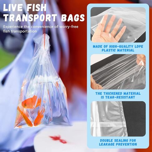 60 قطعة من أكياس شحن الأسماك، بلاستيك HDPE الشفاف، ختم مزدوج من الأسفل، حقائب نقل للأسماك الحية والمياه العذبة والمياه المالحة in Kuwait