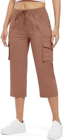 Rdruko للسيدات البضائع Capris Capris خفيفة الوزن سريع الجافة الجافة سروال السفر غير الرسمي مع جيوب in Saudi Arabia