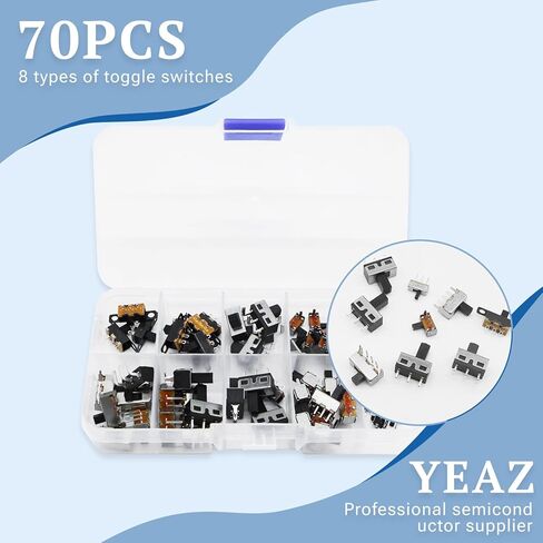 70 قطعة من مجموعة مفاتيح التبديل المكونة من 8 أنواع - مفتاح منزلق SPDT/DPDT لإصلاح المفاتيح الكهربائية وثنائي الفينيل متعدد الكلور، مفتاح صغير ذو 3 دبابيس وموضعين للأدوات الإلكترونية ذاتية الصنع in Kuwait